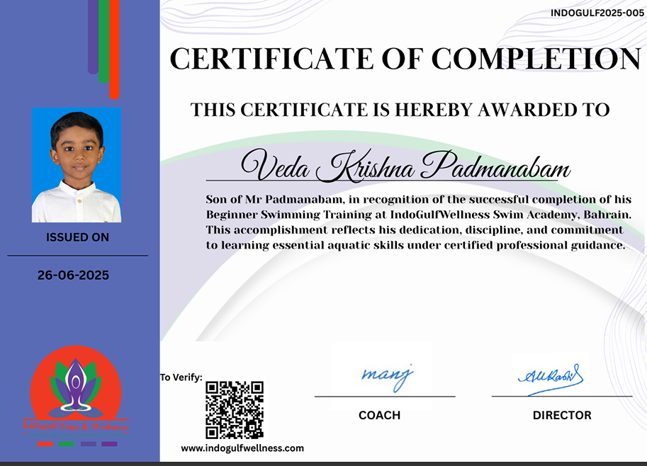 Veda Krishna Padmanabam Certificate